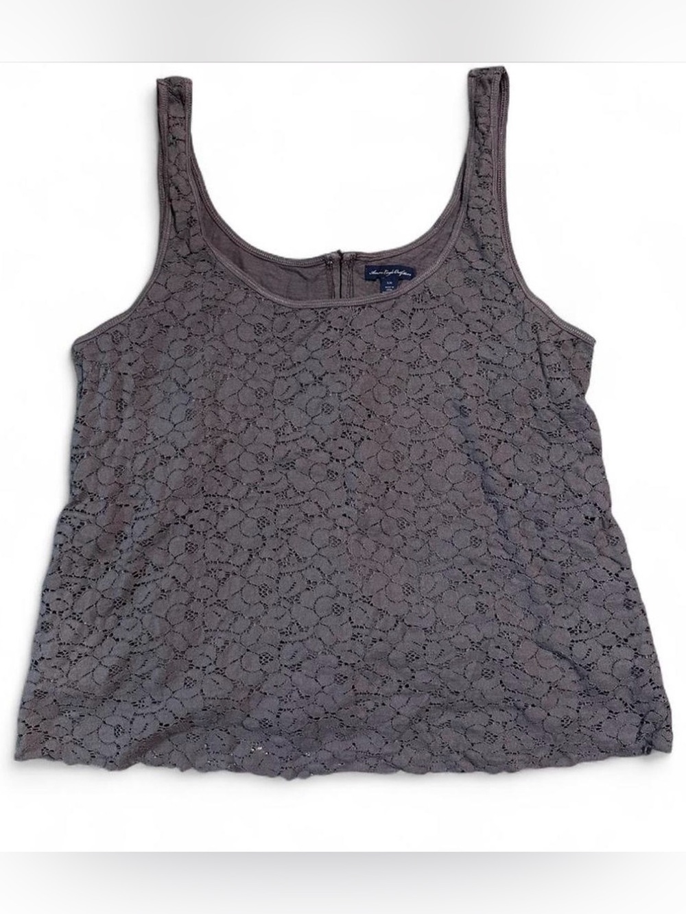 Y2K American Eagle Coquette Cottagecore Floral Lace Gray Tank Top